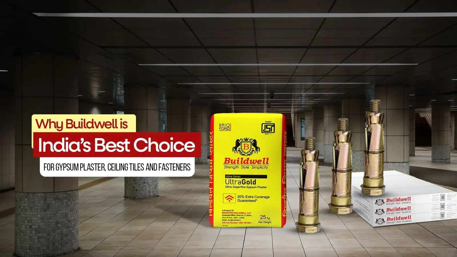 Buildwell UltraGold Gypsum Plaster, Ceiling Tiles, and Fasteners – India’s Top Choice for Quality and Performance, and the Best Choice for Interior Construction Materials