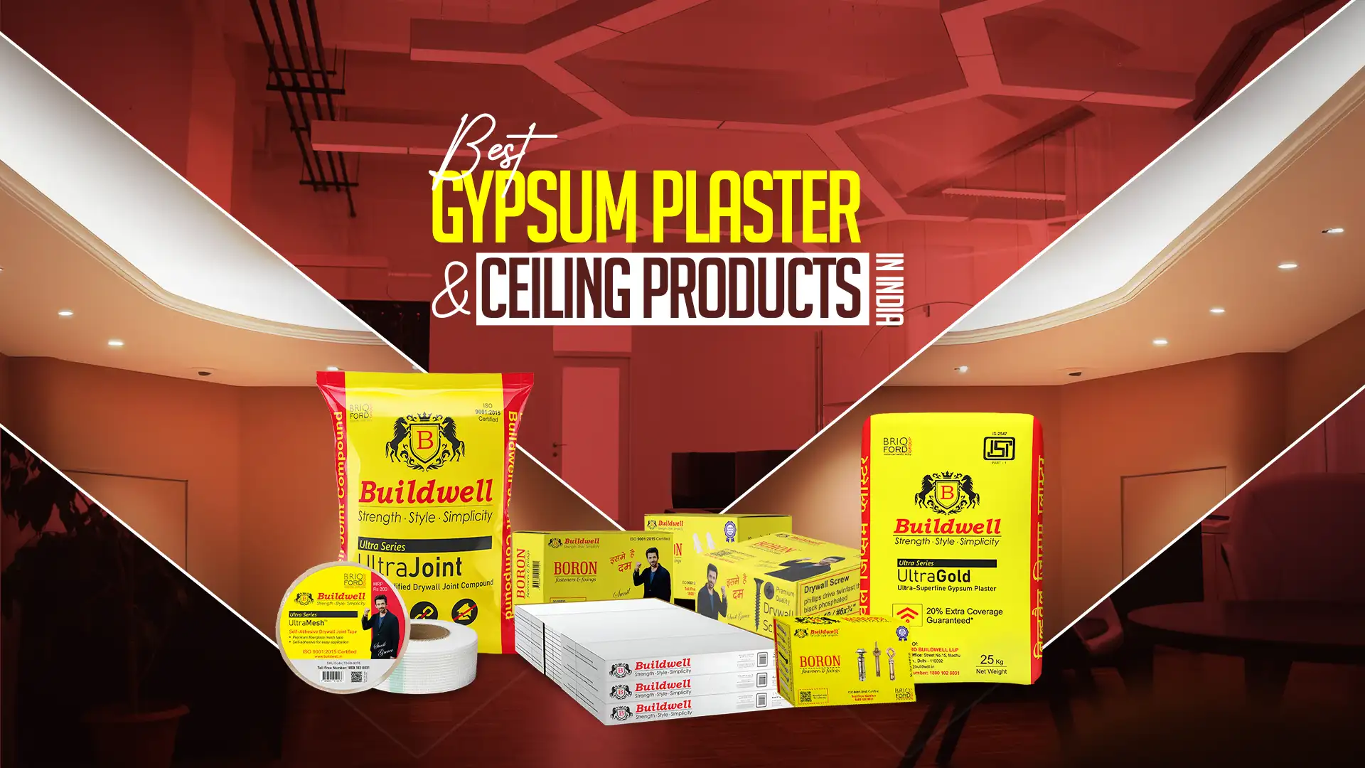 Buildwell gypsum plaster and ceiling products – premium quality materials for durable and stylish interiors in India, representing the Best Gypsum Plaster and Ceiling Products in India