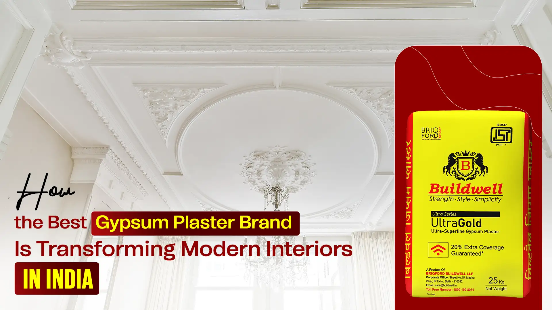 Buildwell UltraGold – Best Gypsum Plaster Brand in India transforming modern ceiling design