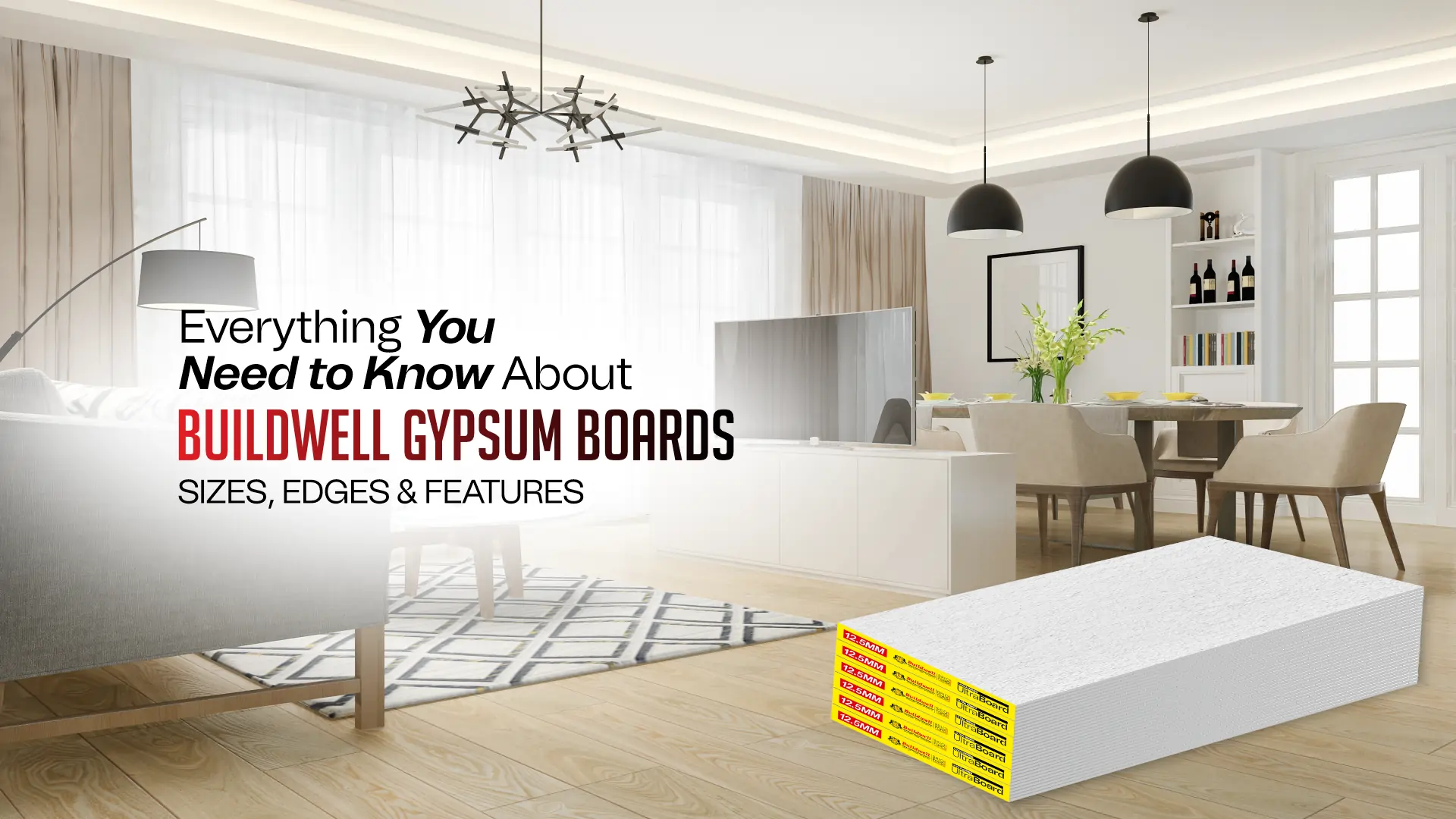 Buildwell gypsum boards displayed in a modern home interior – Best Gypsum Board Supplier in India