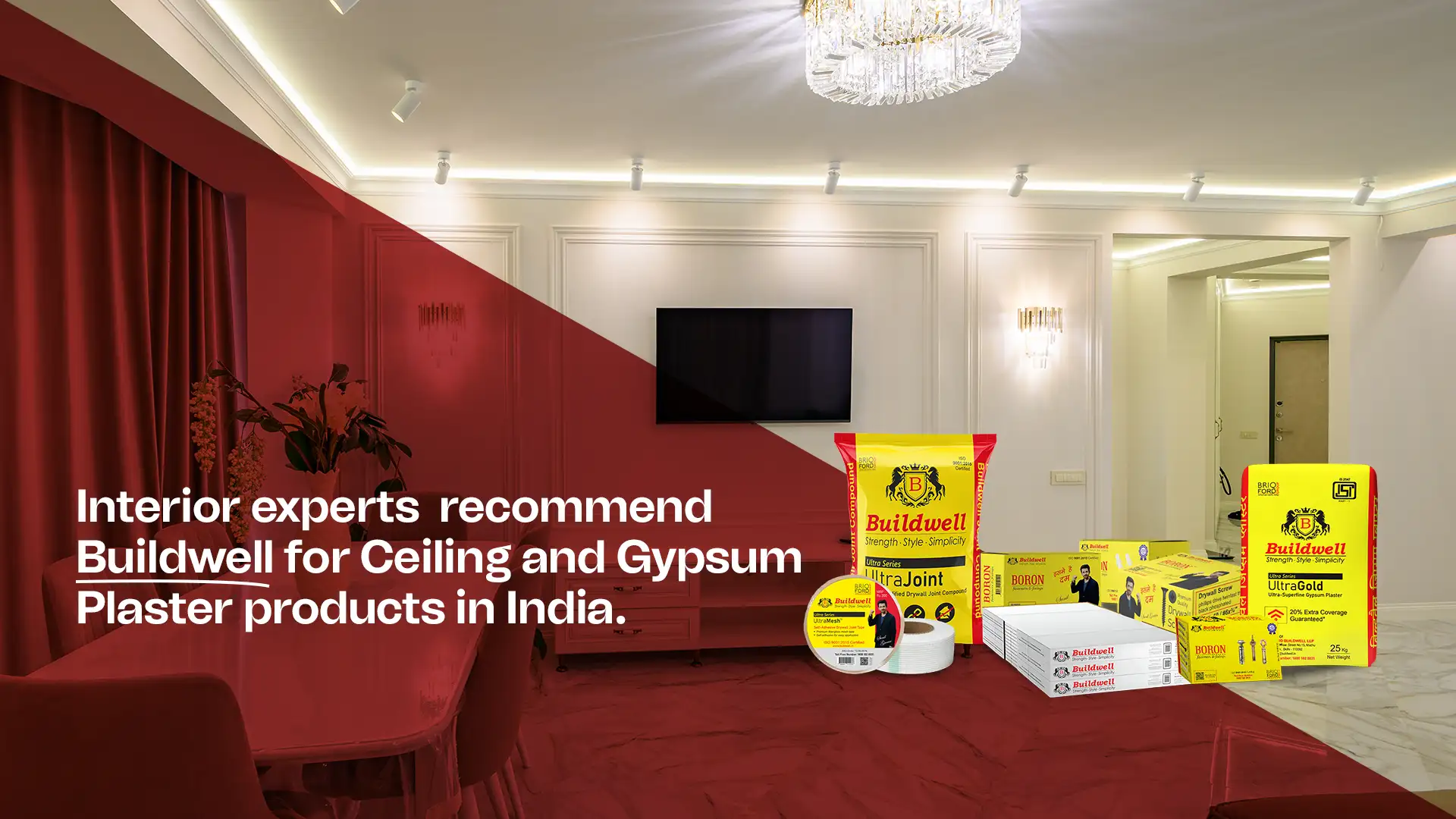 Interior experts recommend Buildwell Ceiling and Gypsum Plaster Products in India for quality and performance
