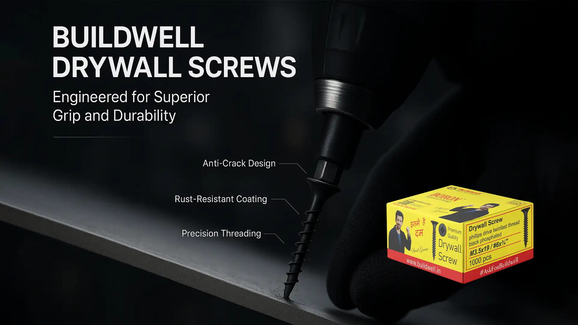 Buildwell Drywall Screws by the best Drywall Screw Supplier in India – rust-resistant, anti-crack, and precision-threaded for smart ceilings