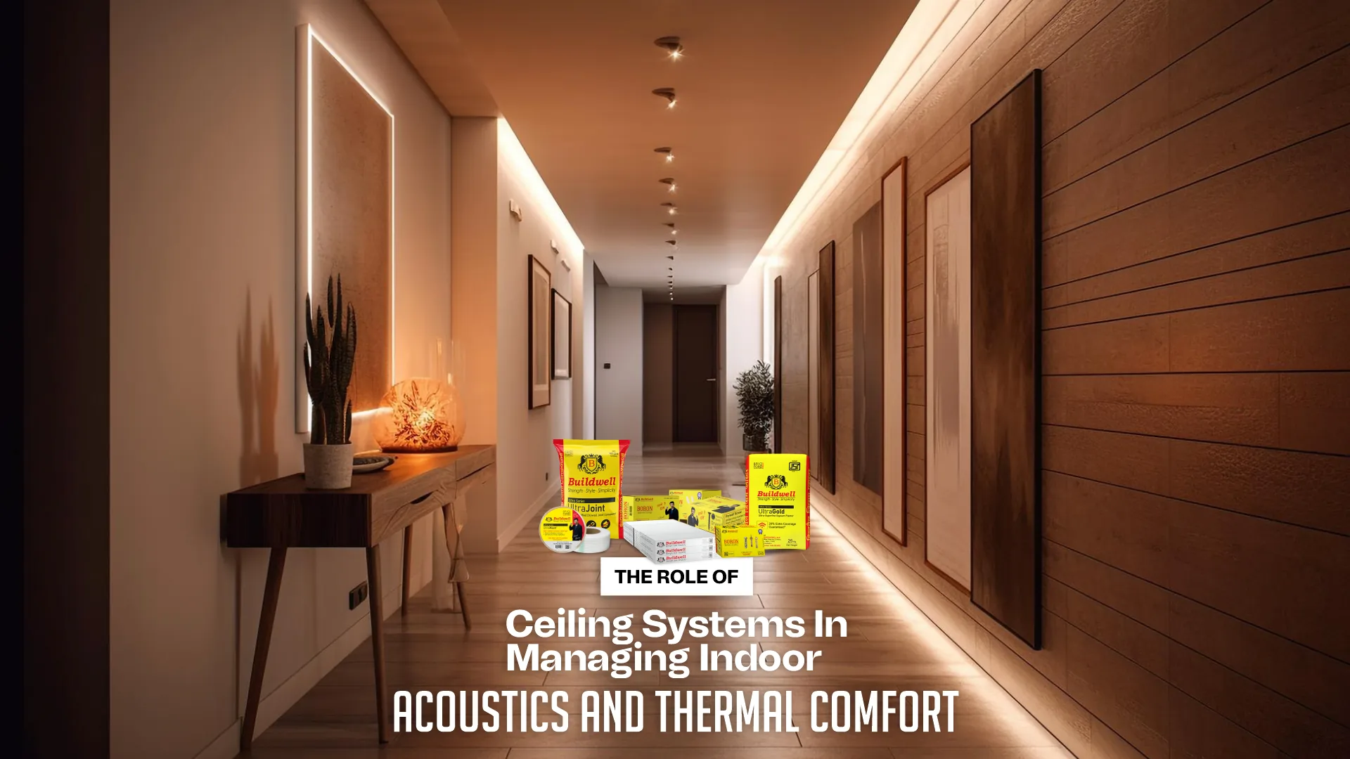 Buildwell ceiling tiles displayed in a stylish hallway—Best Ceiling Tiles Brand in India