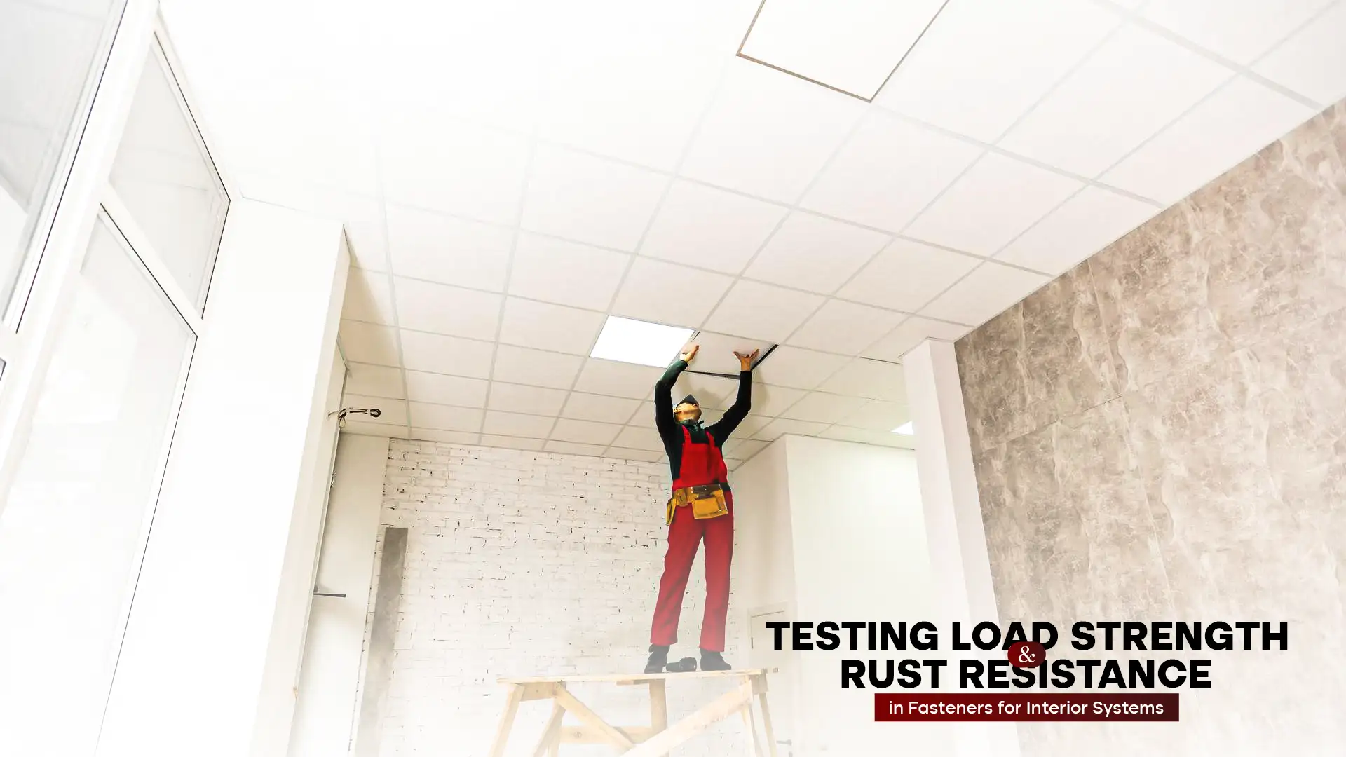 Technician testing ceiling panels using screws from the Best Drywall Screw Supplier in India