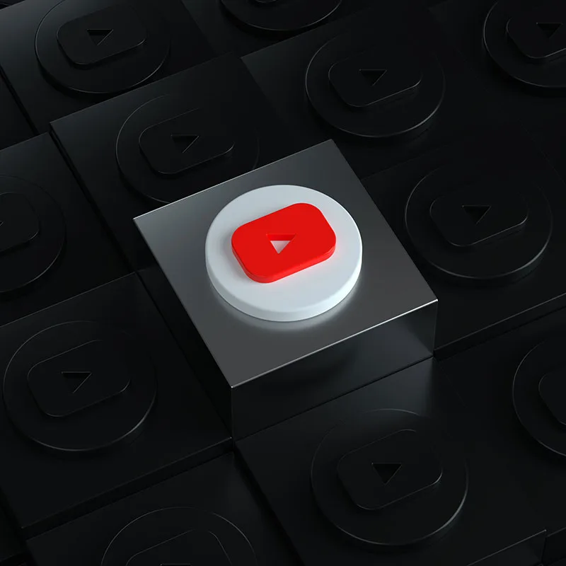 3D YouTube logo with a futuristic black and metallic design, showcasing Buildwell's presence on YouTube for interior construction insights.