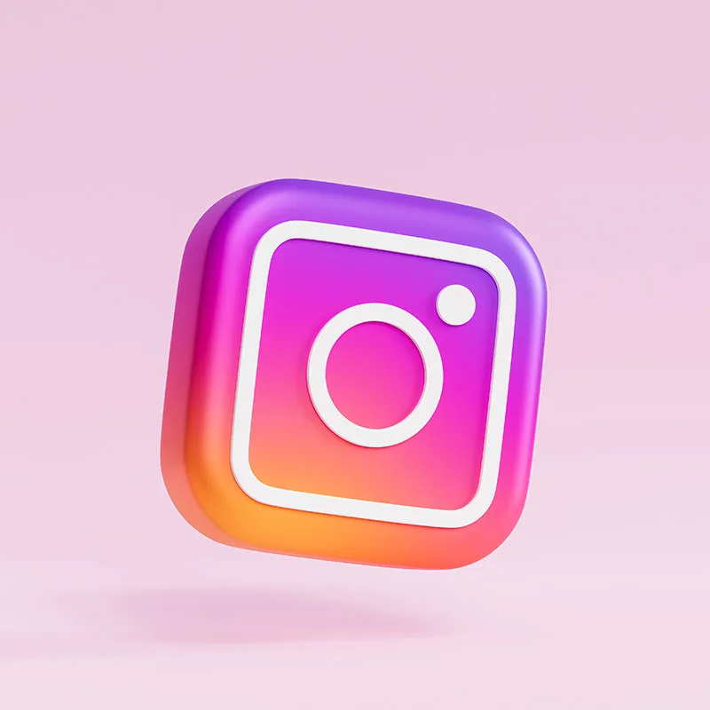 3D Instagram logo on a pink background, representing Buildwell's social media presence in the interior construction industry.