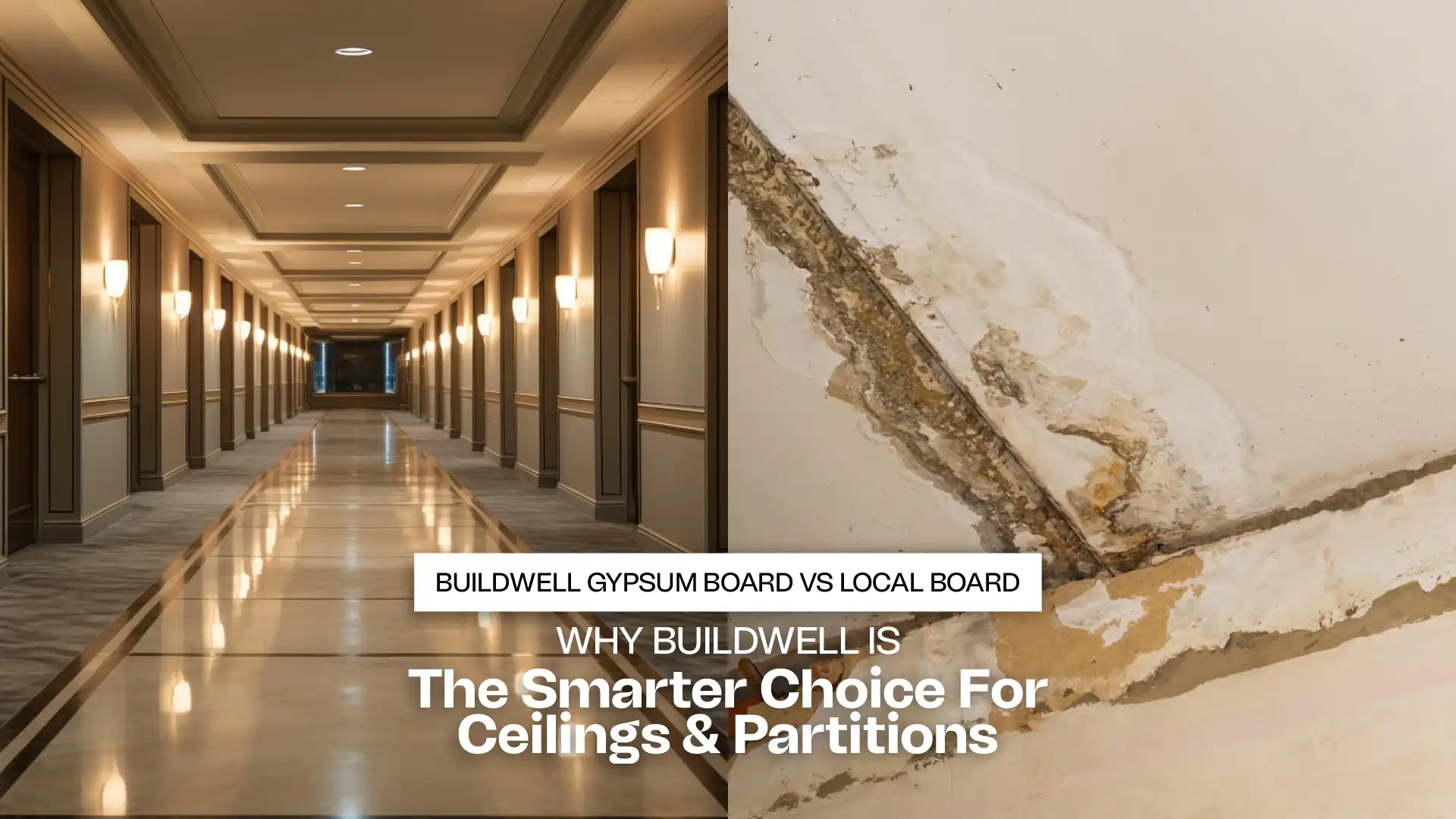 Comparison of Buildwell with local boards showcasing the best gypsum board brand in India for ceilings and partitions