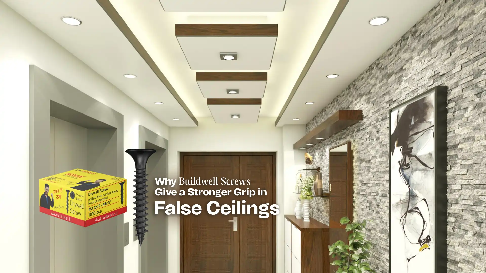 High-tensile rust-resistant drywall screws by Buildwell – best false ceiling and interior products in India.