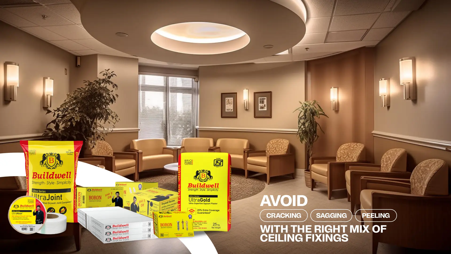Buildwell ceiling fixings and drywall screw supplier in India to avoid cracking, sagging, and peeling in ceilings