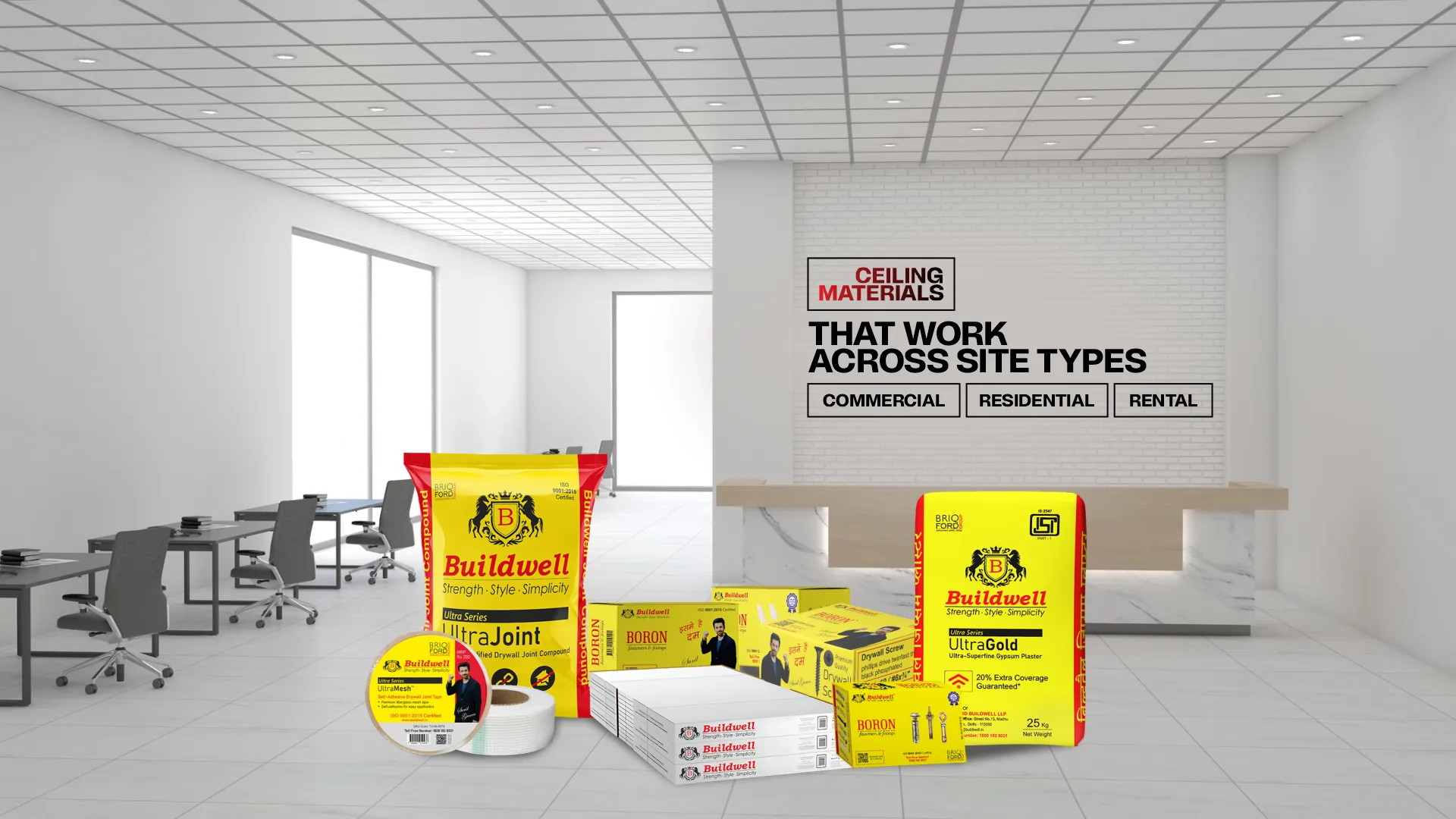 Best false ceiling and interior products in India Buildwell ceiling materials for commercial residential and rental projects showcasing ceiling materials that work across site types commercial residential and rental