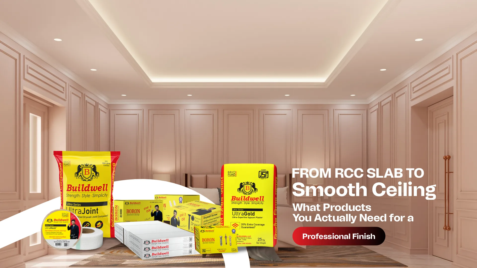 From RCC slab to smooth ceiling with Buildwell ceiling and gypsum plaster products in India for a professional finish