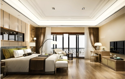 Stylish bedroom gypsum false ceiling with concealed cove lighting and elegant interior design by Buildwell