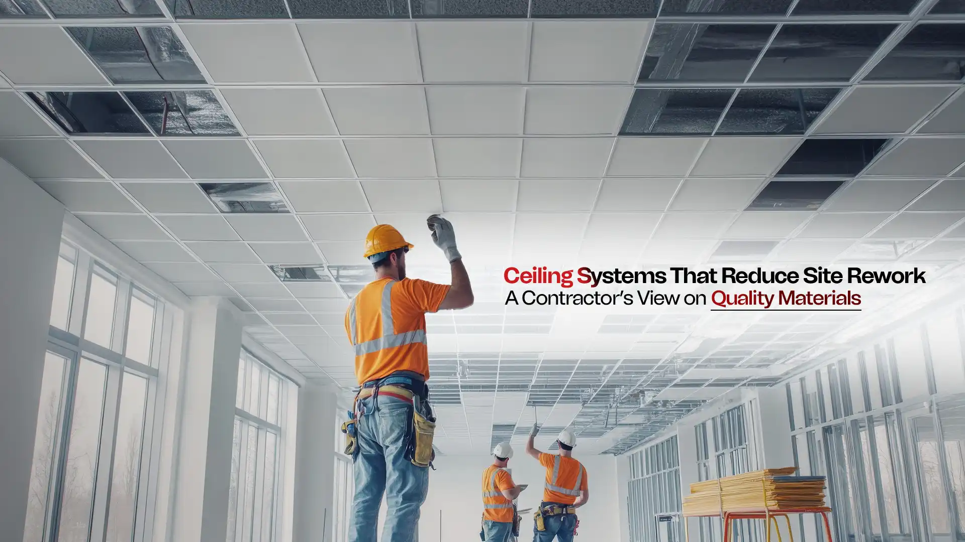 Contractors installing Buildwell ceiling systems on-site – Best Ceiling Products Brand in India for durable and quality materials