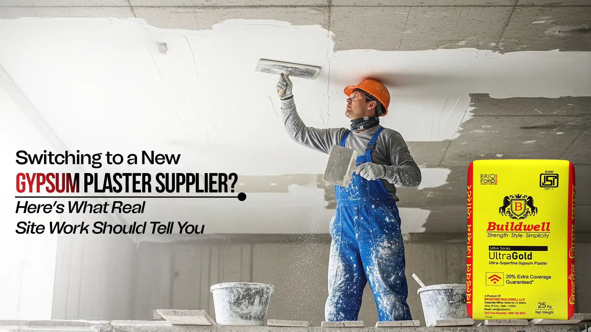 Best Gypsum Plaster Supplier in India – Buildwell UltraGold plaster delivering smooth finish and site-proven quality