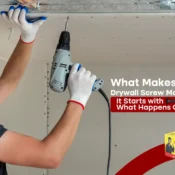 Professional worker installing a gypsum ceiling using power drill and Buildwell drywall screws — premium Drywall Screw Manufacturer in India.