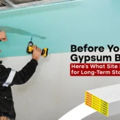 Worker installing gypsum boards on ceiling for long-term stability – Gypsum Boards