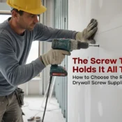 Worker using a drill to fix drywall with screws supplied by a trusted Drywall Screw Supplier in India