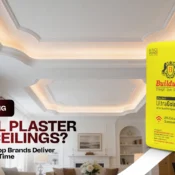 Elegant false ceiling finished with premium gypsum plaster from the best gypsum plaster brand in India, ensuring smooth texture and long-lasting ceiling performance.