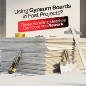 Buildwell gypsum boards and ceiling materials displayed inside a finished room, showcasing premium gypsum boards used for strong and smooth ceiling installations