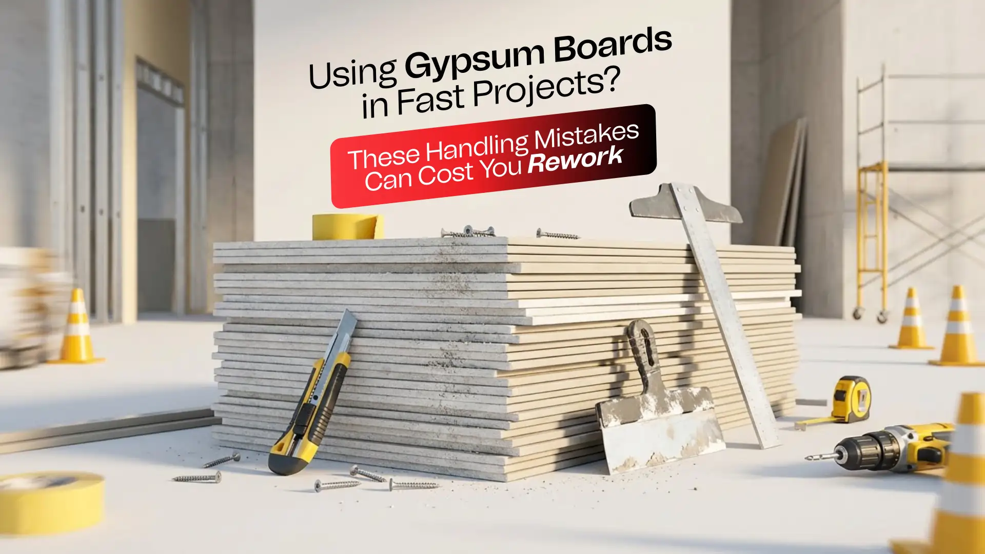 Buildwell gypsum boards and ceiling materials displayed inside a finished room, showcasing premium gypsum boards used for strong and smooth ceiling installations