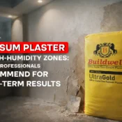 Application-ready gypsum plaster used on interior walls, highlighting durability and performance in high-humidity conditions