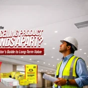 Contractor inspecting modern interior ceiling systems representing the best ceiling products brand in India