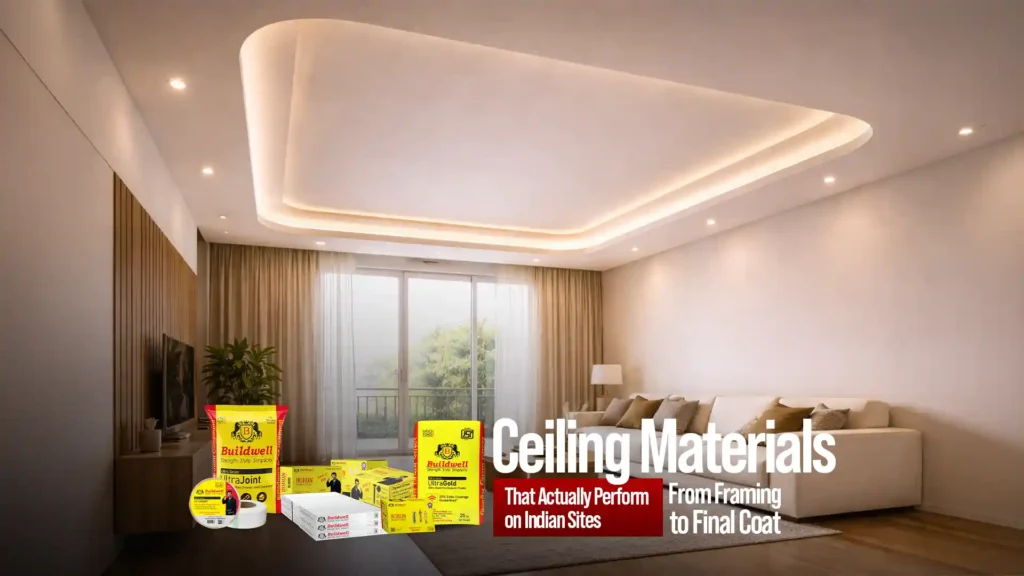 Ceiling materials that actually perform on Indian sites — from framing to final coat