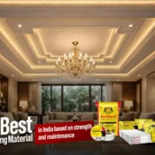 Modern living room with decorative false ceiling design showcasing the Best False Ceiling Material in India for durability and easy maintenance