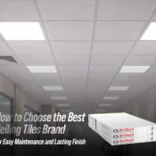 Modern office interior with grid false ceiling and LED panels showcasing the Best Ceiling Tiles Brand in India