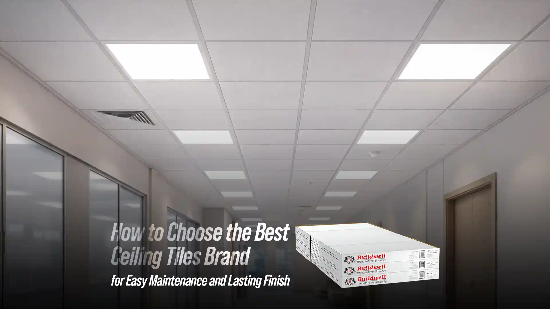 Modern office interior with grid false ceiling and LED panels showcasing the Best Ceiling Tiles Brand in India