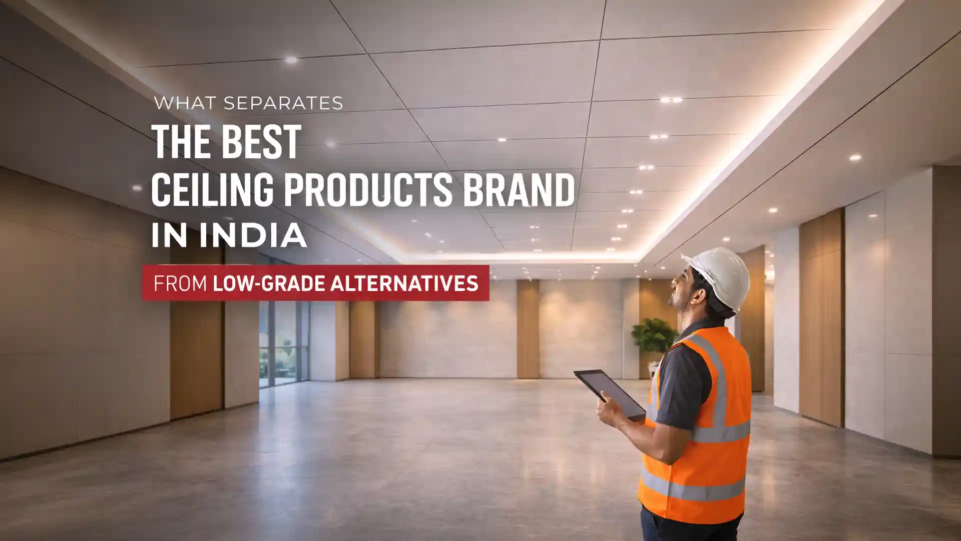 Modern commercial interior with false ceiling installation representing the best ceiling products brand in India
