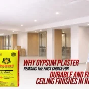Modern interior ceiling finished with high-quality gypsum plaster for smooth, crack-free and durable surface