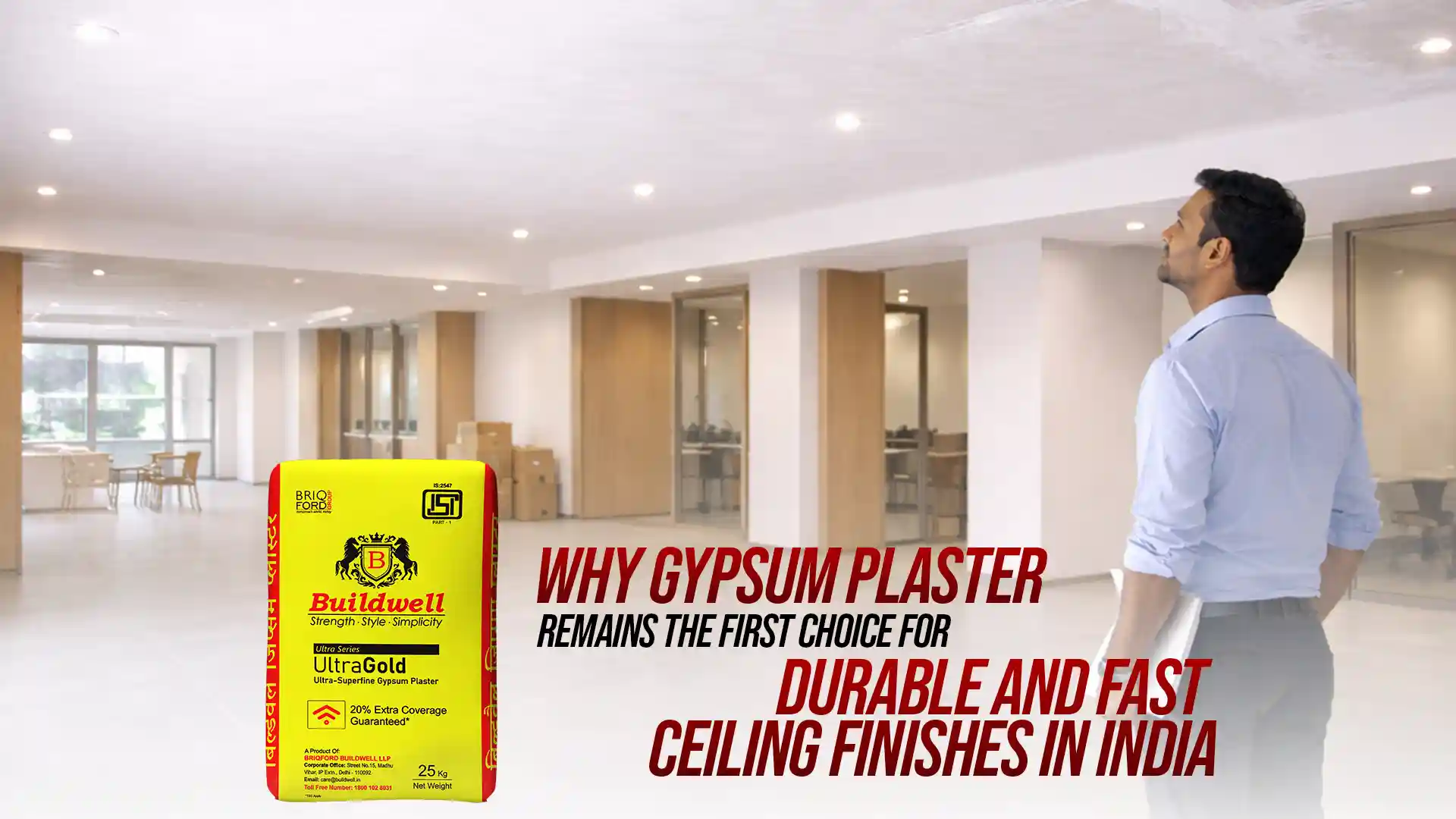Modern interior ceiling finished with high-quality gypsum plaster for smooth, crack-free and durable surface