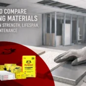 ceiling materials comparison showing gypsum board and ceiling installation tools used for evaluating strength, lifespan, and maintenance