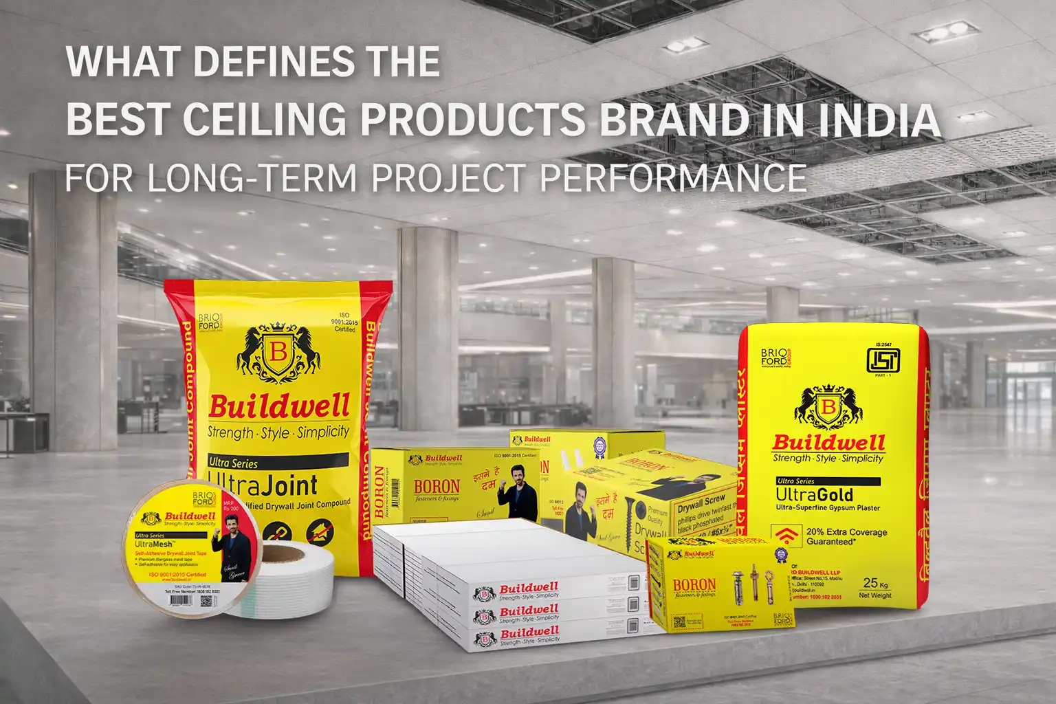 Range of gypsum plaster, ceiling boards, and accessories from the Best Ceiling Products Brand in India for commercial and residential projects