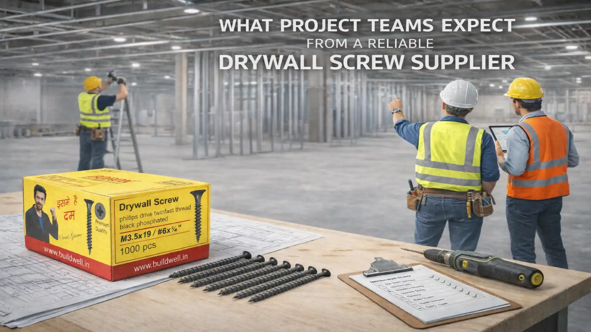 Drywall Screw Supplier in India providing high-quality drywall screws for gypsum board and interior construction projects