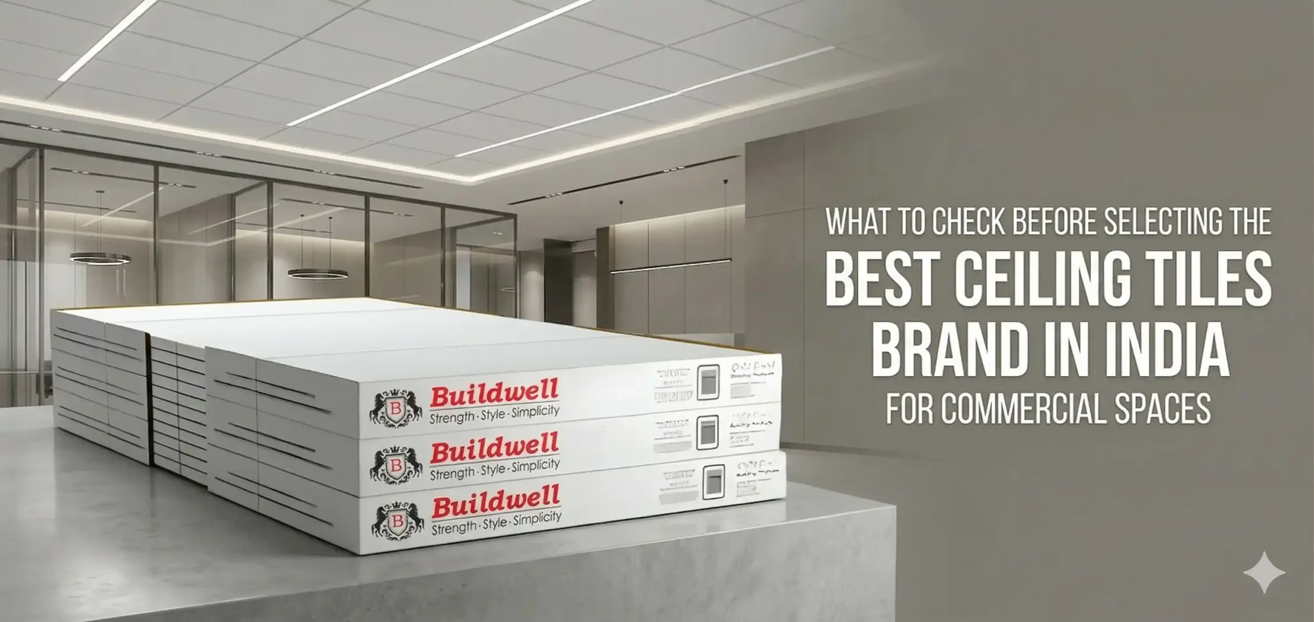 Commercial interior with false ceiling panels from the Best Ceiling Tiles Brand in India for modern office spaces