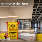 ceiling materials including gypsum boards, joint compound, plaster and screws used in modern interior ceiling construction