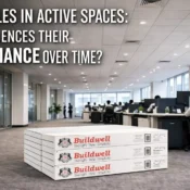 office interior with installed ceiling tiles and stacked ceiling tile panels showing performance and durability by best ceiling tiles brand in India