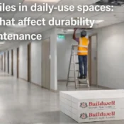 ceiling tiles installed in commercial hallway showing durability and easy maintenance benefits