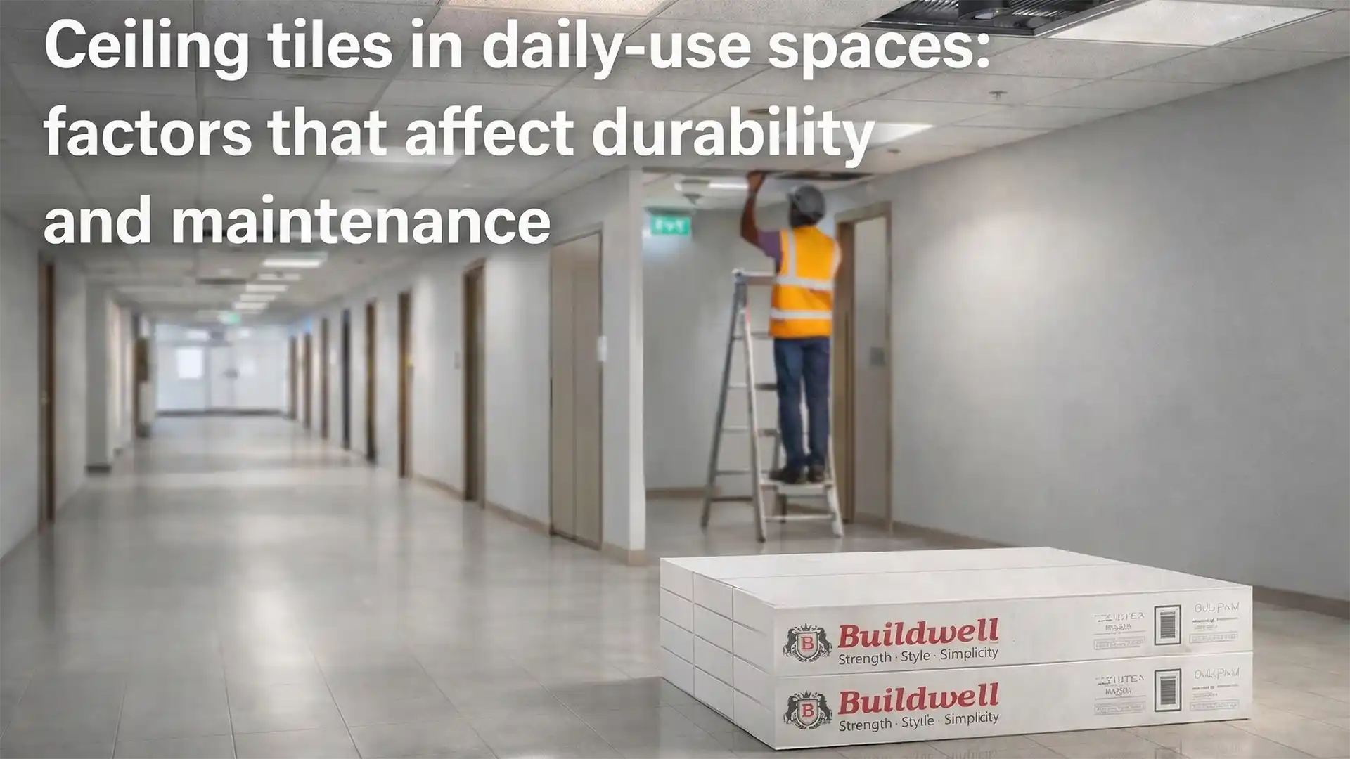 ceiling tiles installed in commercial hallway showing durability and easy maintenance benefits