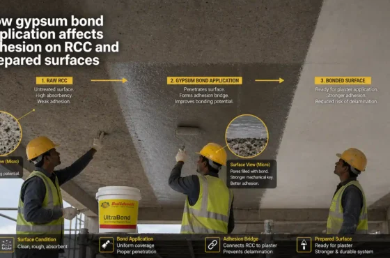 How gypsum bond application affects adhesion on RCC and prepared surfaces