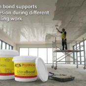 Gypsum bond used during ceiling work to improve surface adhesion and ensure smooth and durable finishing