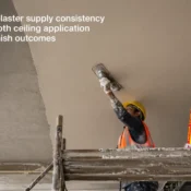 best gypsum plaster supplier in India showing worker applying plaster for smooth ceiling finish with consistent material quality