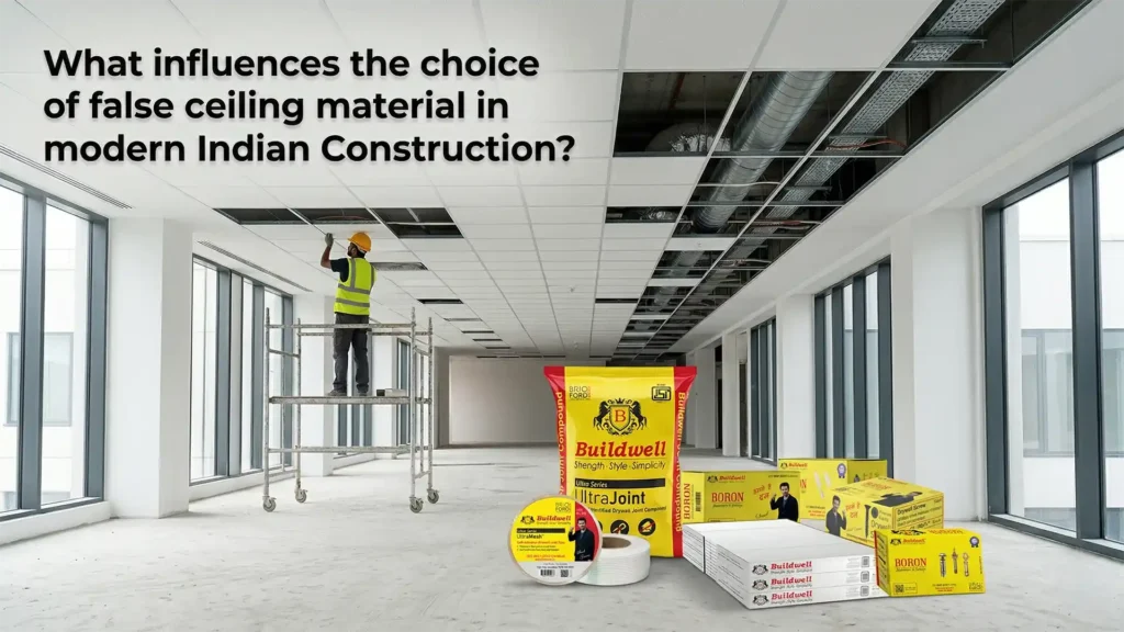 What influences the choice of false ceiling material in modern Indian Construction?