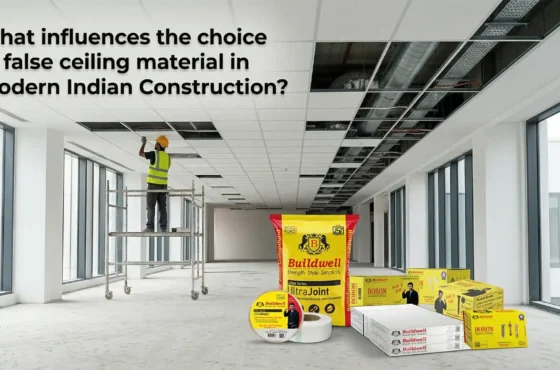 What influences the choice of false ceiling material in modern Indian Construction?