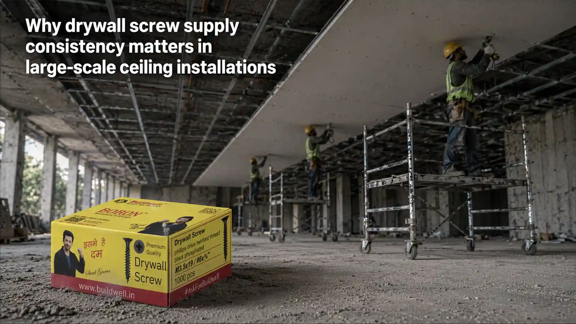 drywall screw supplier in India providing reliable fasteners for large-scale ceiling installations