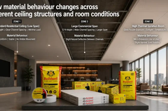 How material behaviour changes across different ceiling structures and room conditions
