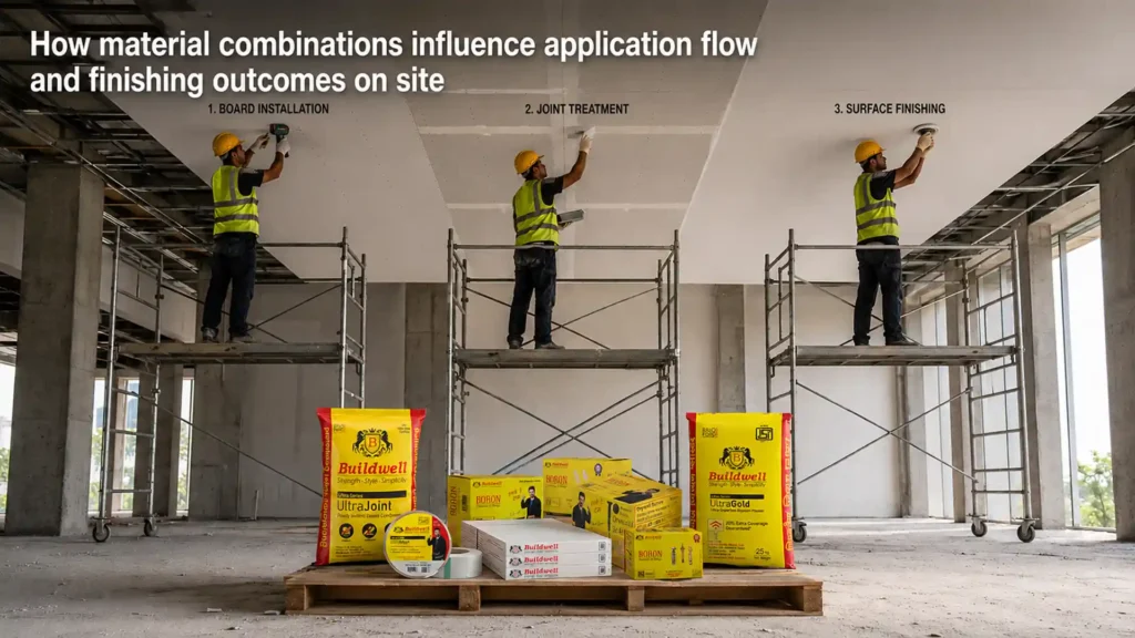How material combinations influence application flow and finishing outcomes on site