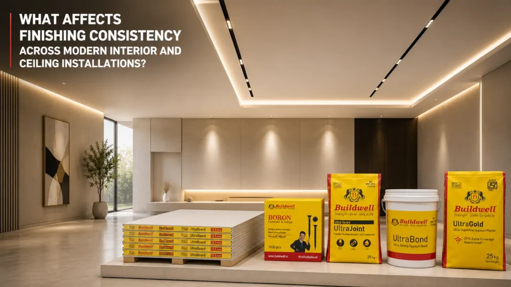 What affects finishing consistency across modern interior and ceiling installations?
